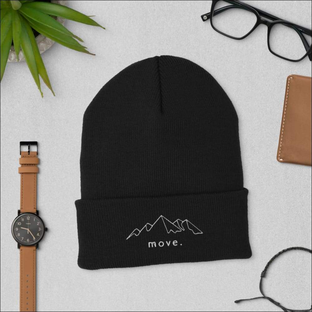 Move Mountains Cuffed Beanie - Black - Clothing