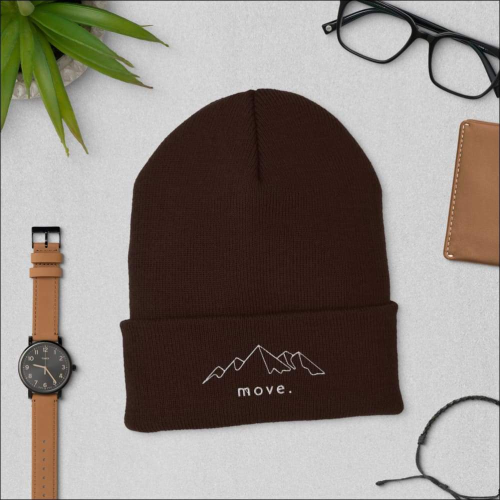 Move Mountains Cuffed Beanie - Brown - Clothing