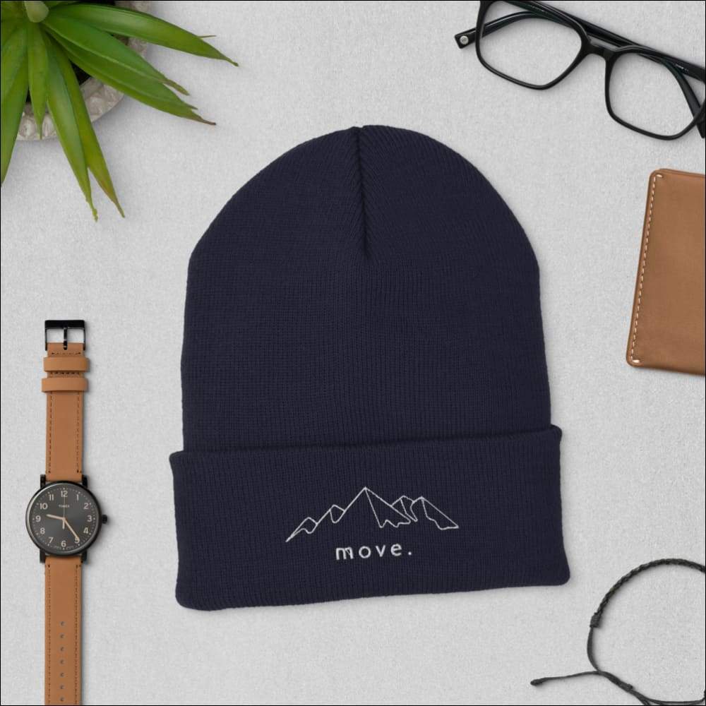 Move Mountains Cuffed Beanie - Navy - Clothing