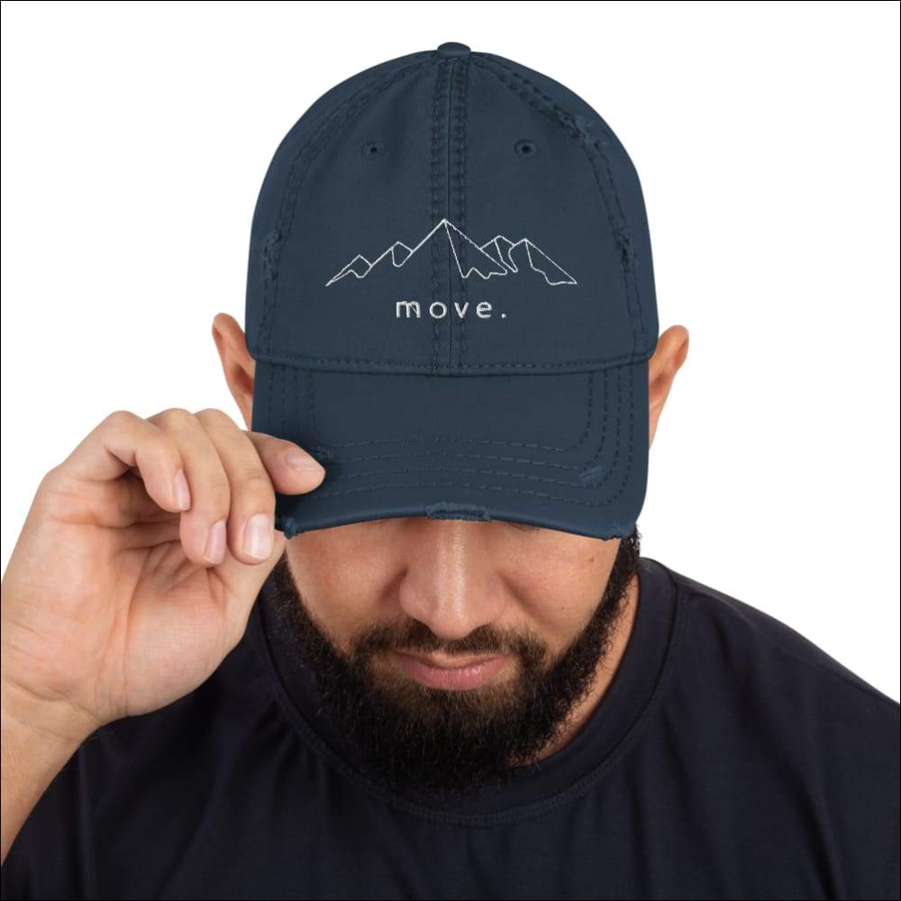 Move Mountains Distressed Dad Hat - Clothing